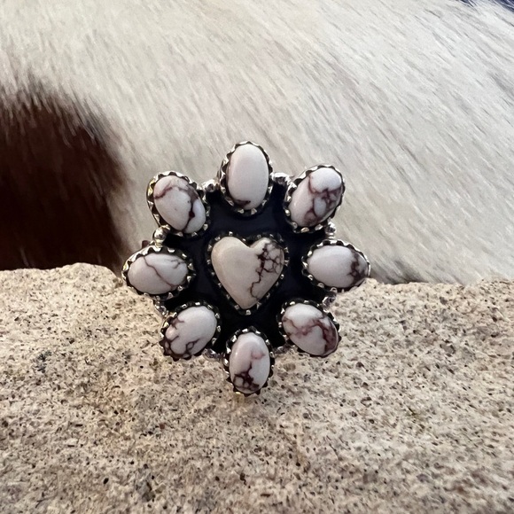 Navajo Jewelry - ❤️ Wild Horse Jasper Navajo Cluster Ring w Heart Center Adjustable Ring 9.1 Gm
